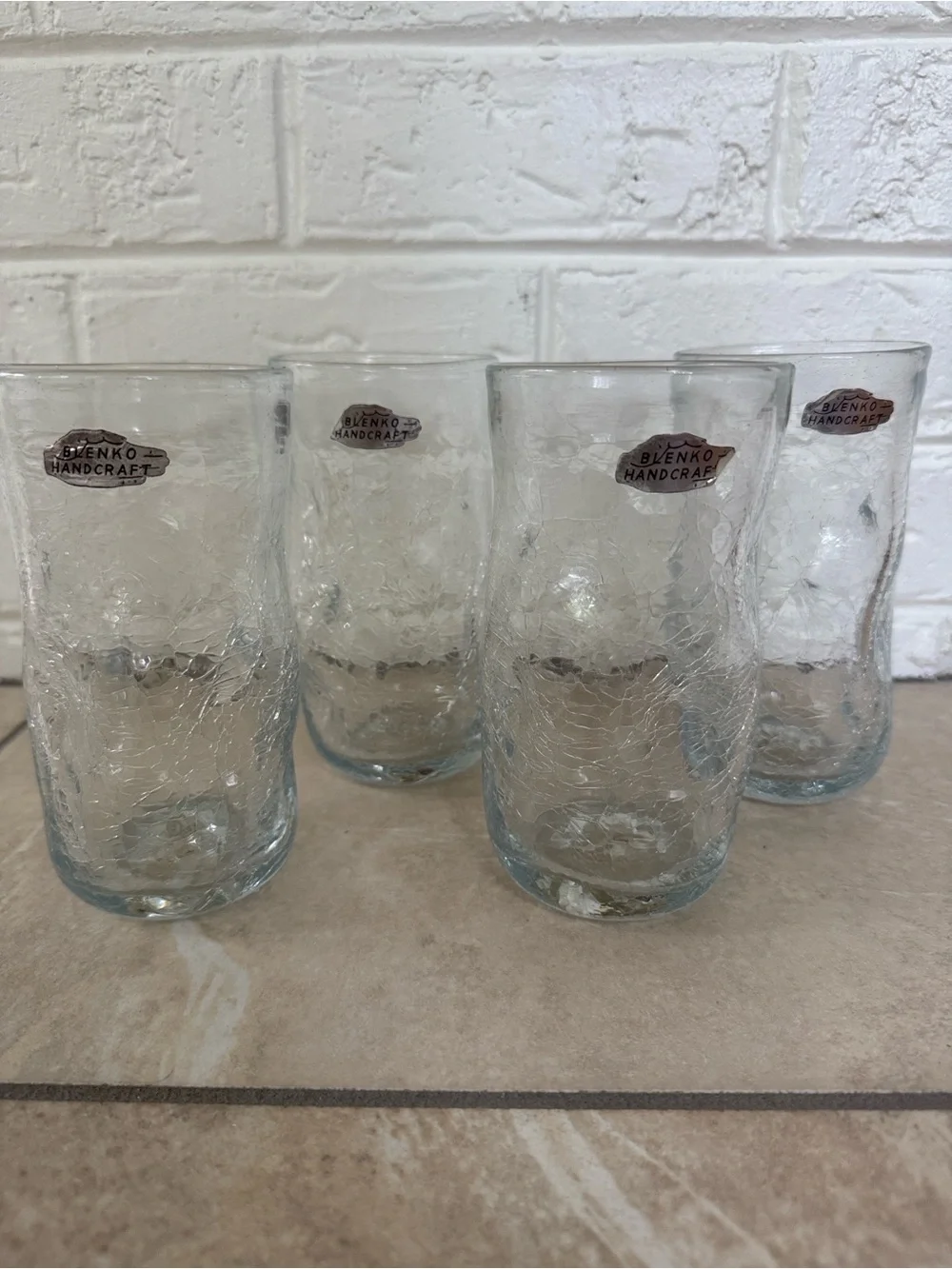 Sold Blenko Handcraft Clear Crackle Glass Tumblers - Set of 4